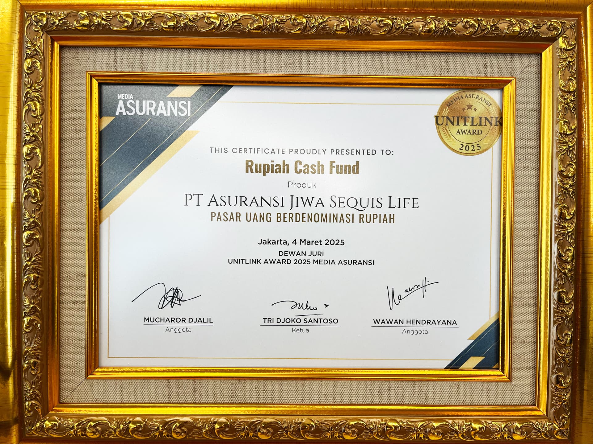 Unit Link Award - Rupiah Cash Fund